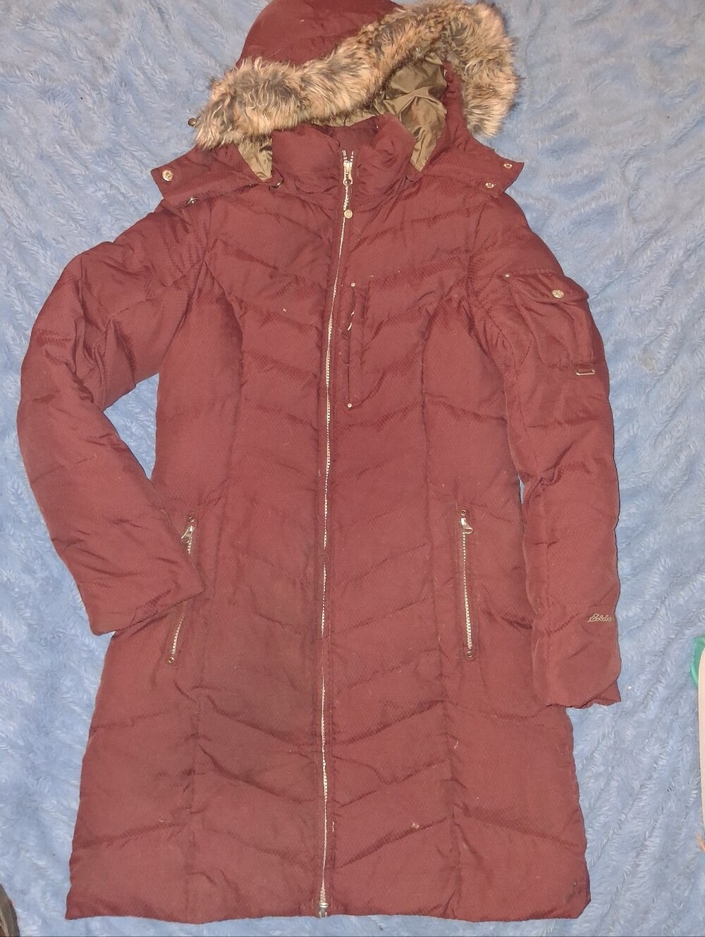 Eddie Bauer Long Down Hooded Winter Coat - Burgundy